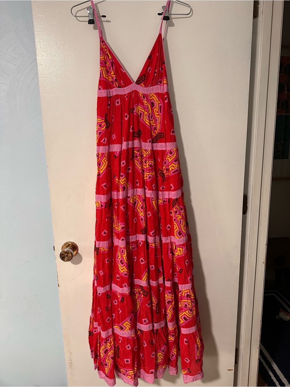 Farm Rio Red Tiki Bananas Tiered Maxi Dress